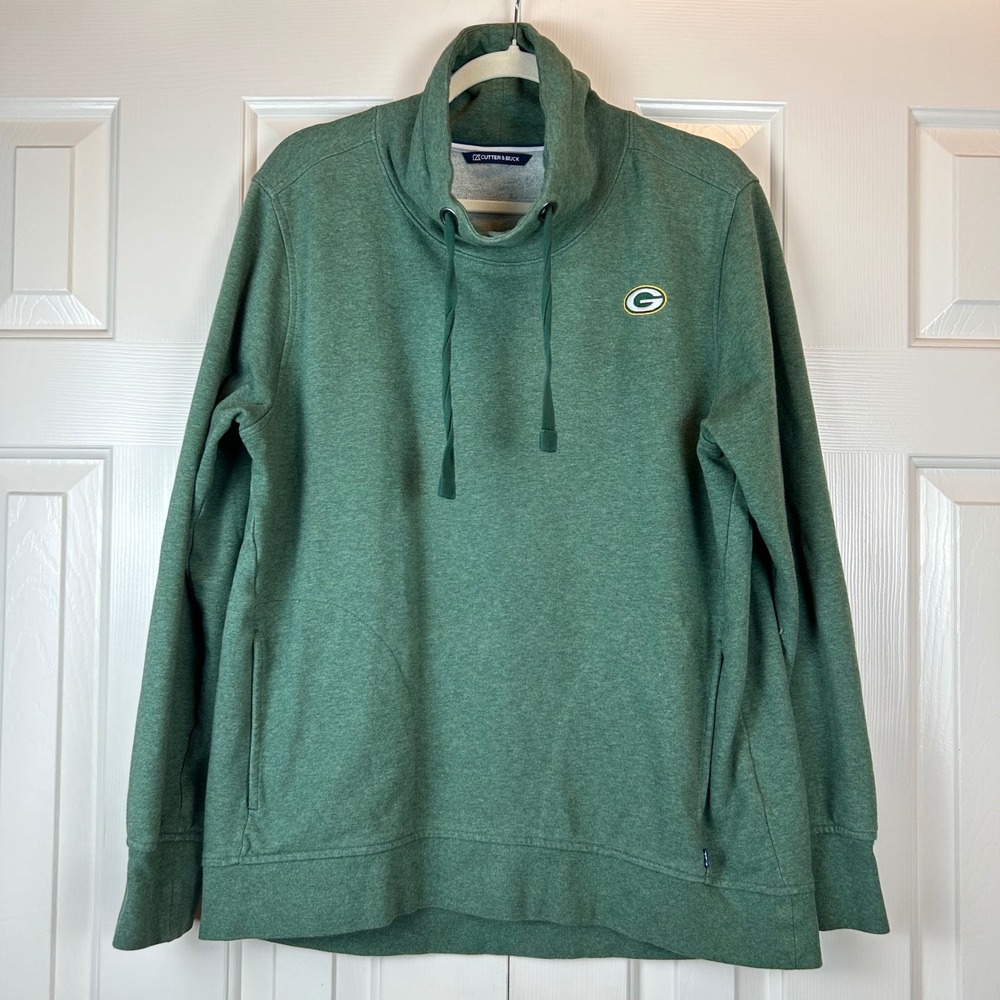 Cutter & Buck Green Bay Packers Funnel Neck Sweatshirt Womens XL Green Pullover